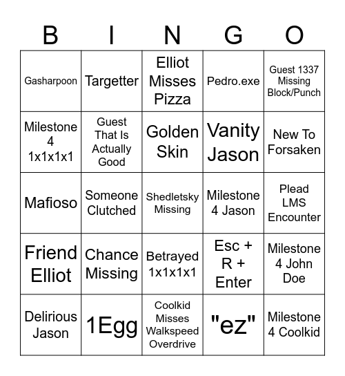 Forsaken Bingo Card