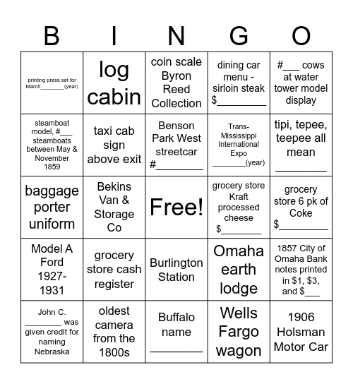 Durham Museum BINGO Card