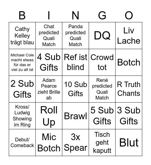RAW Watchparty Bingo Card