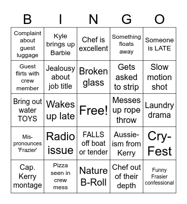 Below Deck Bingo S12 Bingo Card