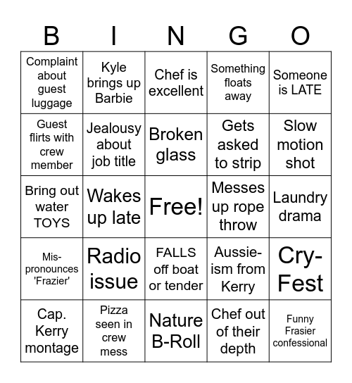 Below Deck Bingo S12 Bingo Card