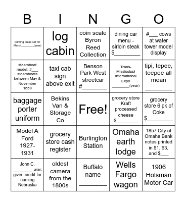 Durham Museum BINGO Card