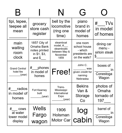 Durham Museum BINGO Card