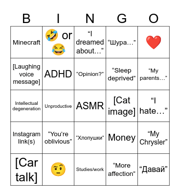 NIK Bingo Card