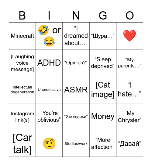 NIK Bingo Card