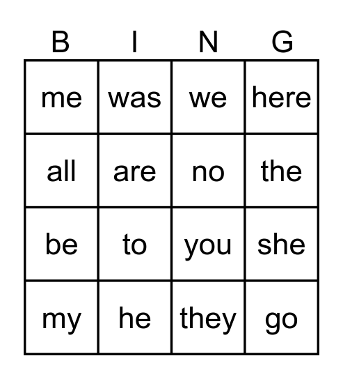 Phase 3 Tricky Words Bingo Card