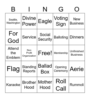 Eagle's Bingo Card