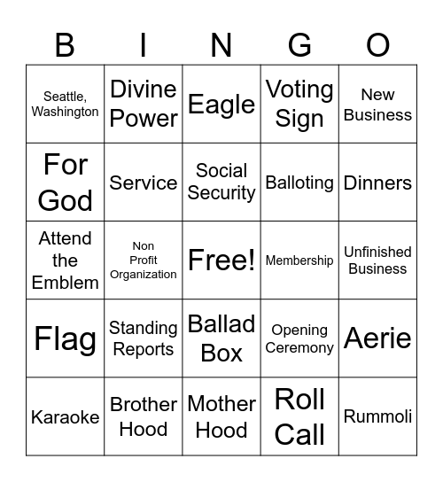 Eagle's Bingo Card