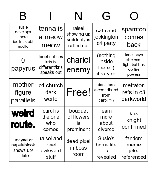 deltarune bingo Card