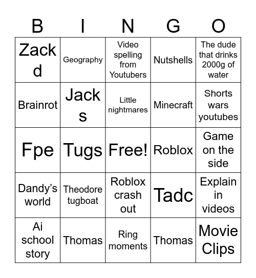 My YouTube Bingo Card