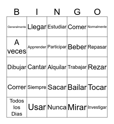 Fun Kidz Spanish Bingo Card