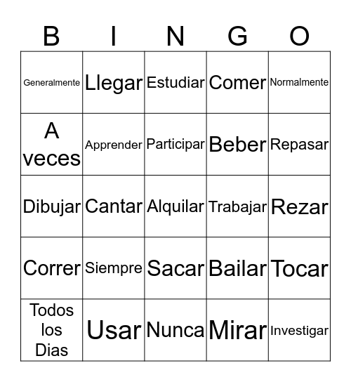 Fun Kidz Spanish Bingo Card