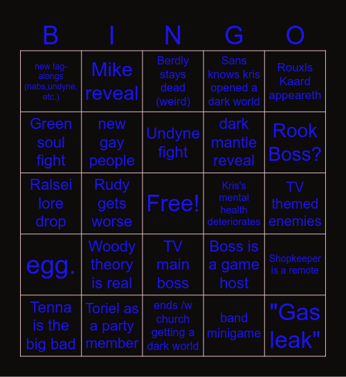 Deltarune chapter 3 bingo Card