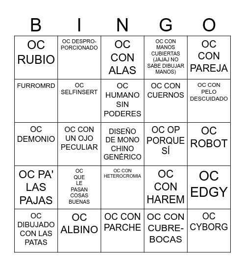 OC Bingo Card