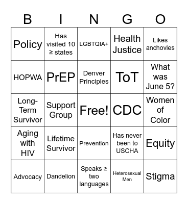 NHAAN BINGO Card