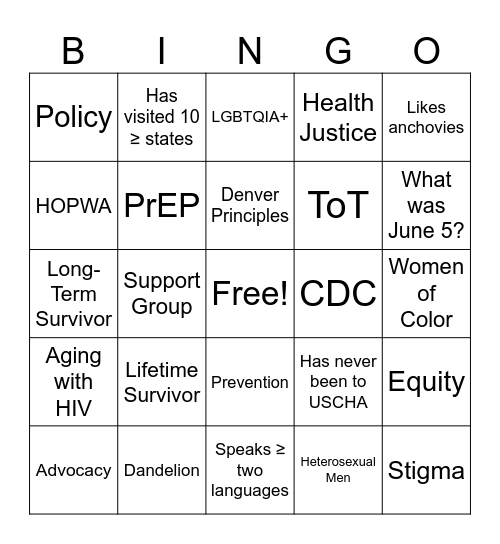 NHAAN BINGO Card