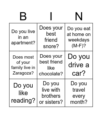 Present Simple Bingo Card