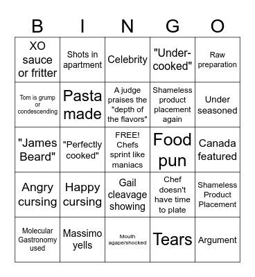 Top Chef Bingo Season 22 Bingo Card