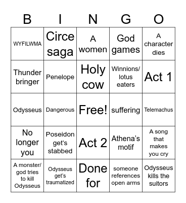 Epic the musical Bingo Card