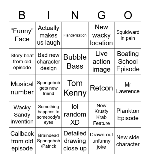 Scumbob Bingo Card