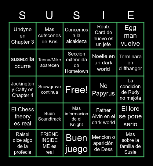 Deltarune Bingo Card