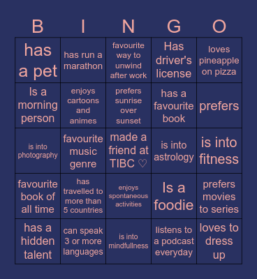Cool Connections Challenge Bingo Card