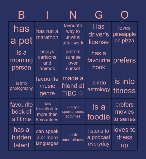 Cool Connections Challenge Bingo Card