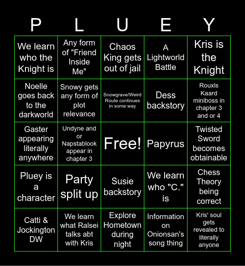 Deltarune Chapter 3 & 4 Bingo Card