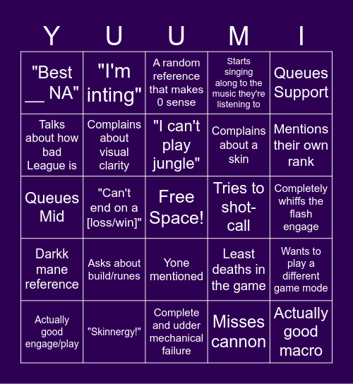 Bri plays League of Legends Bingo Card