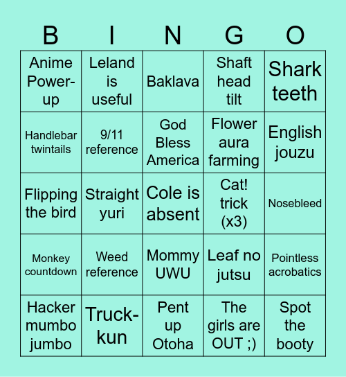 A Ninja and a Lazarus is a Lady’s Modesty Bingo Card