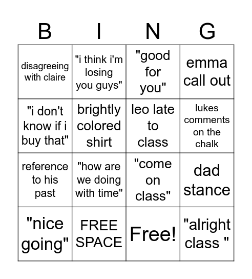 Untitled Bingo Card