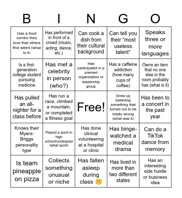 Human Bingo! Bingo Card