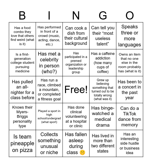 Human Bingo! Bingo Card