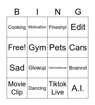 TIKTOK BINGO Card