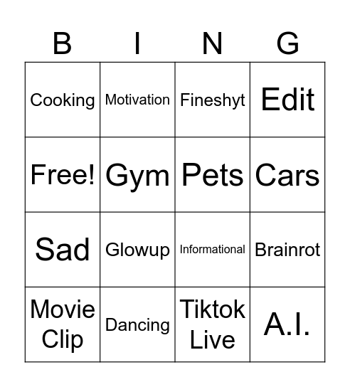 TIKTOK BINGO Card