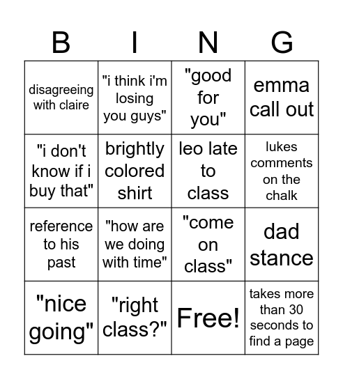 Untitled Bingo Card