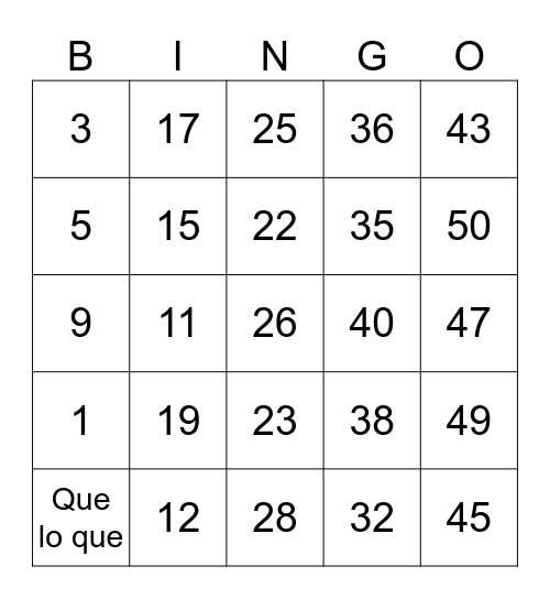 Bingo scolar Bingo Card