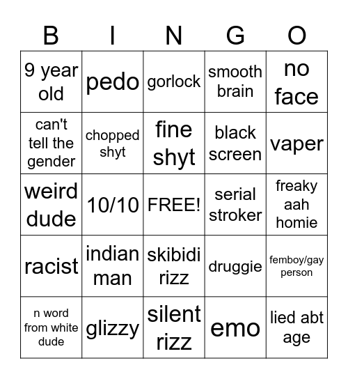 OMEGLE BINGO Card