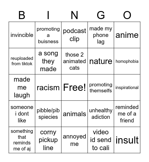 charlies reels bingo Card