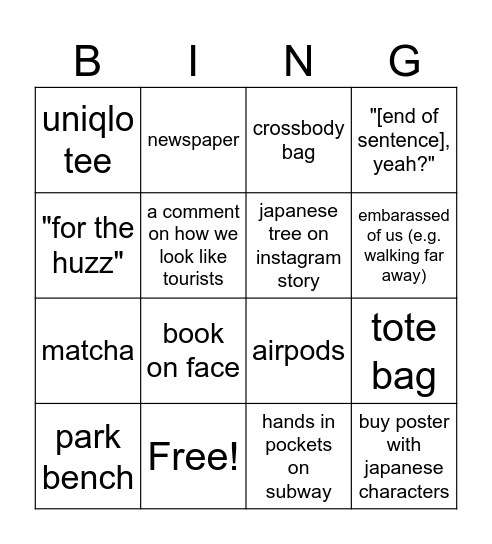 alex in japan Bingo Card