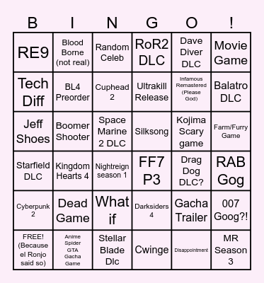 Summer Games Fest Bingo Card