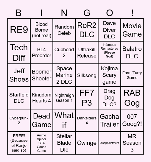 Summer Games Fest Bingo Card