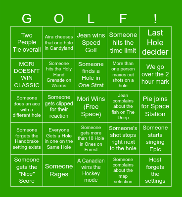 Golf with Friends Bingo Card Bingo Card