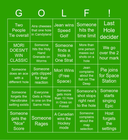 Golf with Friends Bingo Card Bingo Card