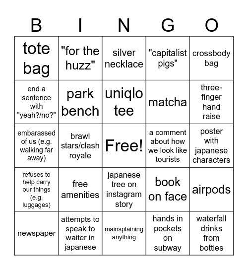 alex in japan Bingo Card