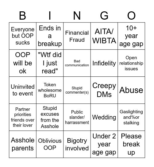 Best of Reddit Updates Bingo Card