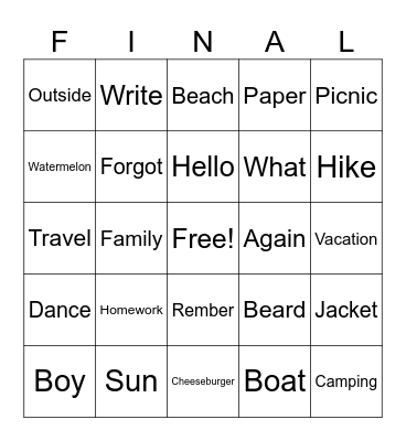 7th Bingo Card