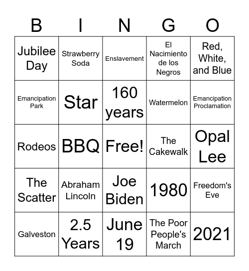 Juneteenth Bingo Card