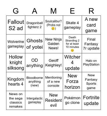 Summer Game Fest 2025 Bingo Card