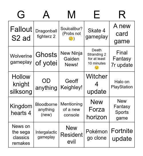 Summer Game Fest 2025 Bingo Card